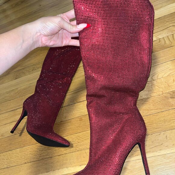 Rhinestone Burgandy High Heel Stilettos (Size 7.5) - BRAND NEW - Picture 1 of 6